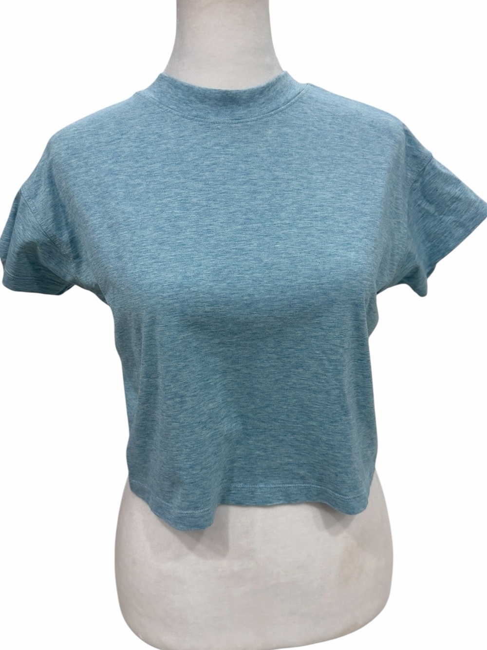 Lululemon Relaxed Fit Heather Aqua Blue Crop Top T Shirt  Size 6